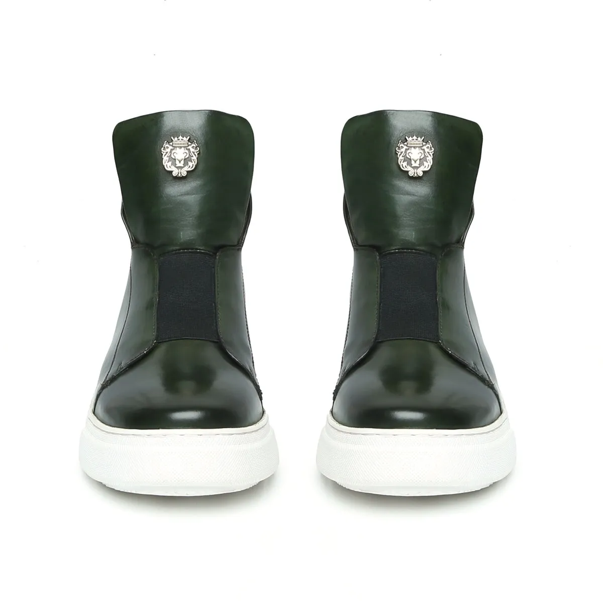 Forest Green Color Mid-Top Sneakers in Stretchable Closure by Brune & Bareskin