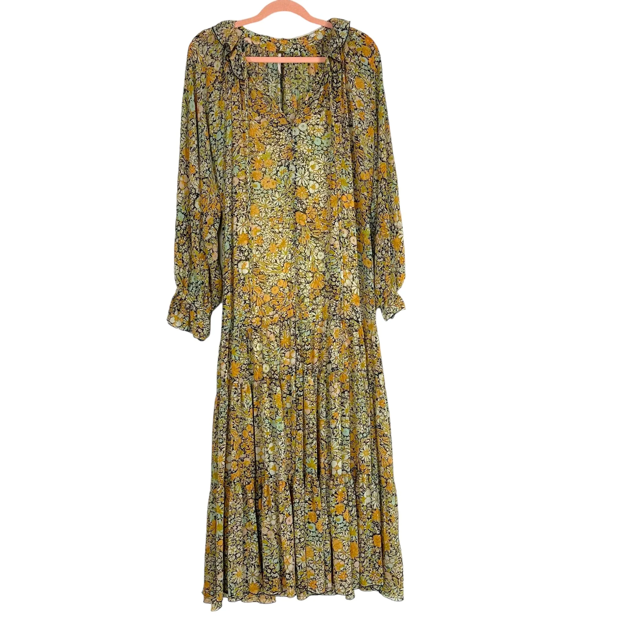 Free People Yellow/Blue/Pink Floral Dress- Size M