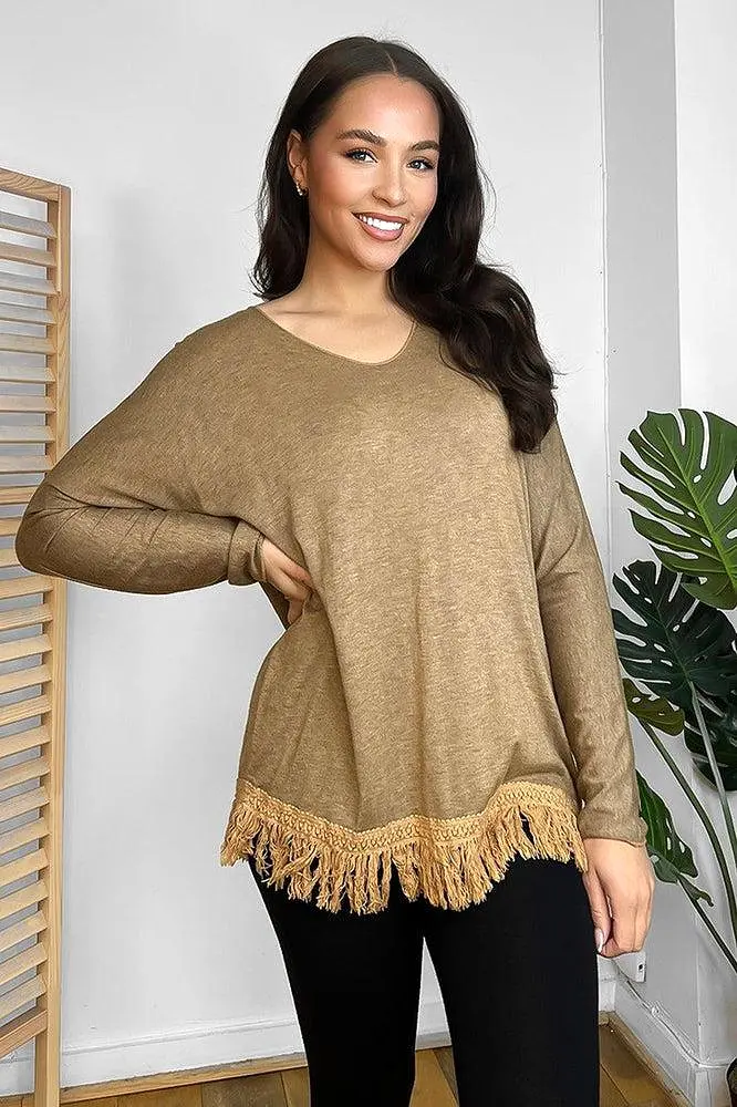 Fringed Hem Lightweight V-Neck Tunic