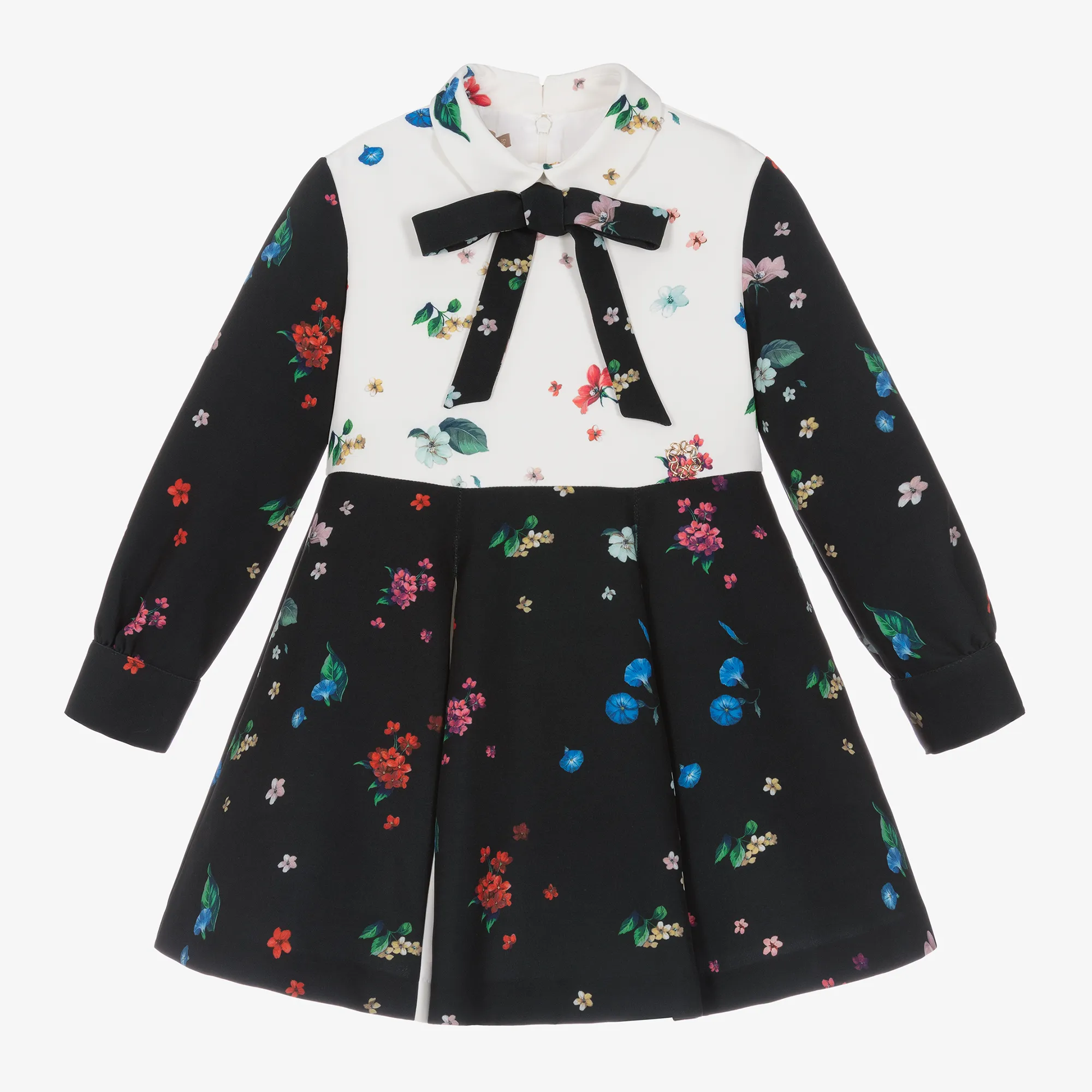 Girls Black & White Floral Dress