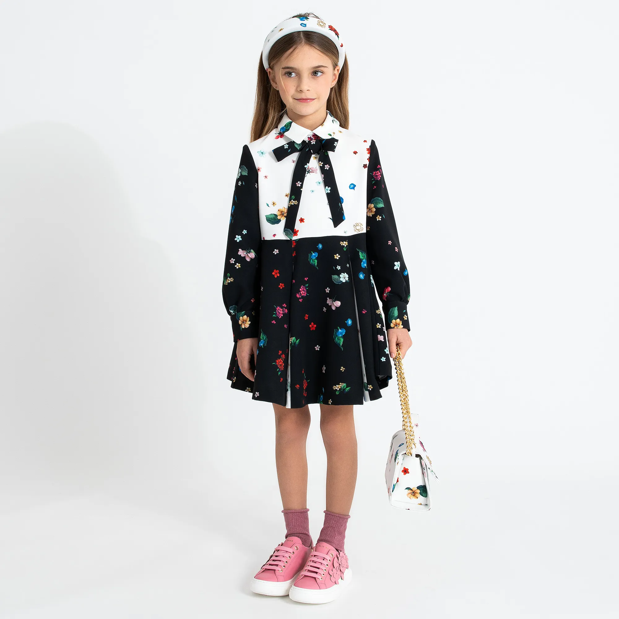 Girls Black & White Floral Dress