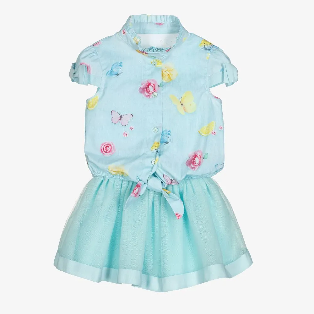 Girls Blue Floral Dress Set