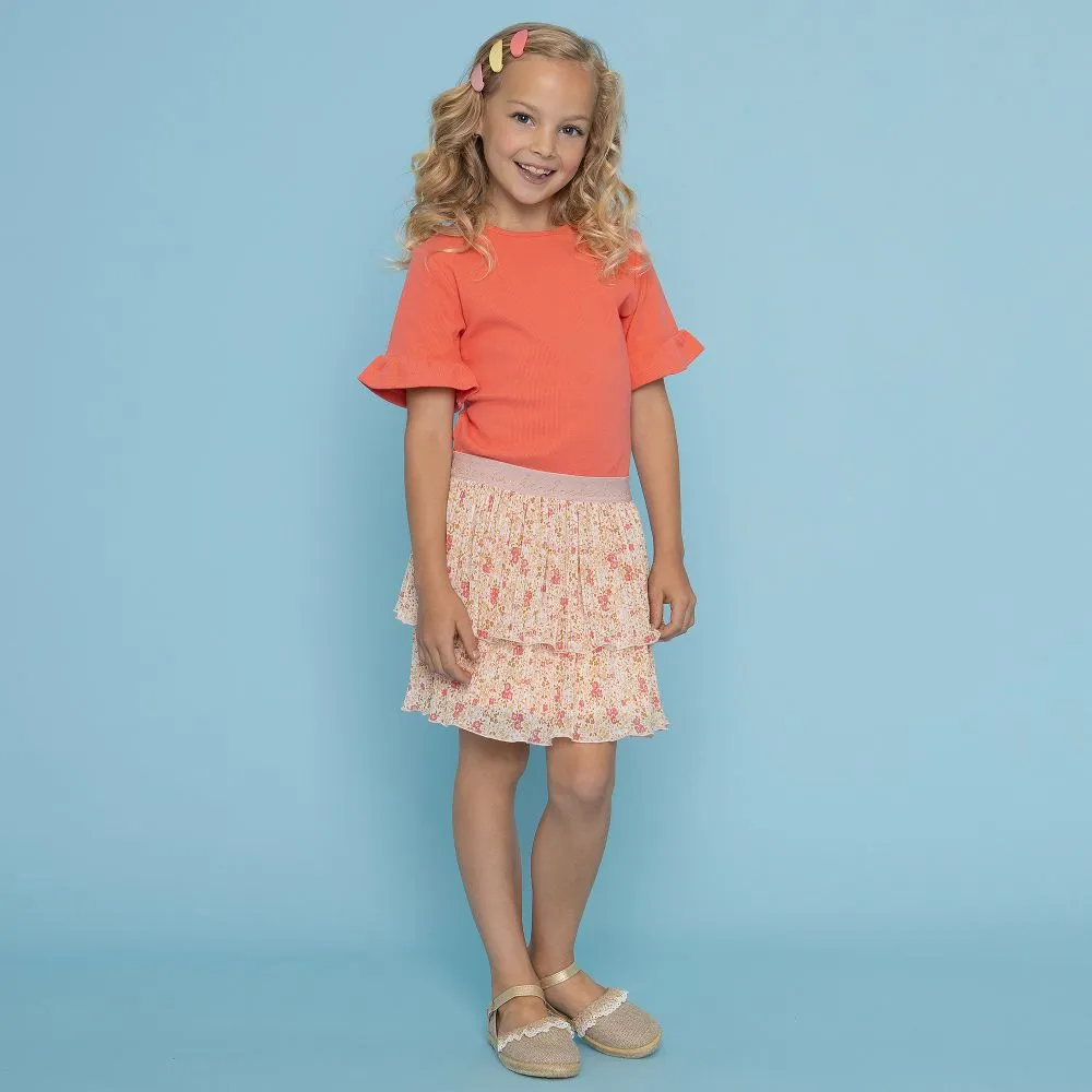 Girls Coral Pink Floral Dress