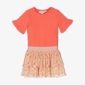 Girls Coral Pink Floral Dress