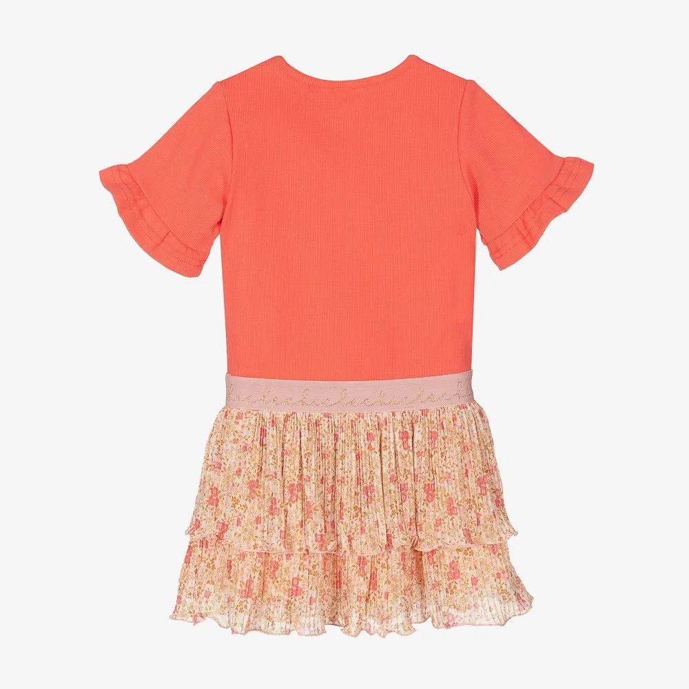 Girls Coral Pink Floral Dress