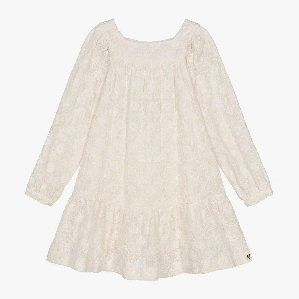 Girls Ivory Cotton Floral Dress