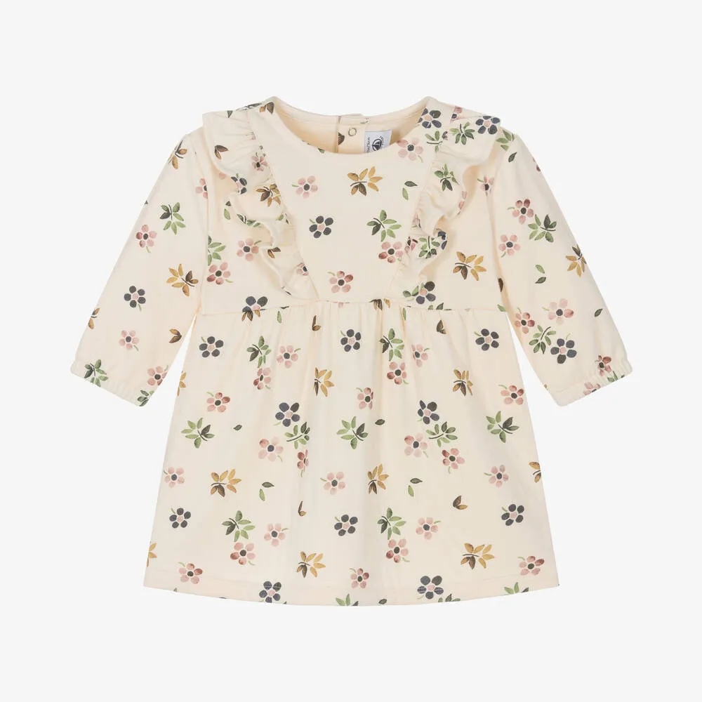 Girls Ivory Organic Cotton Floral Dress