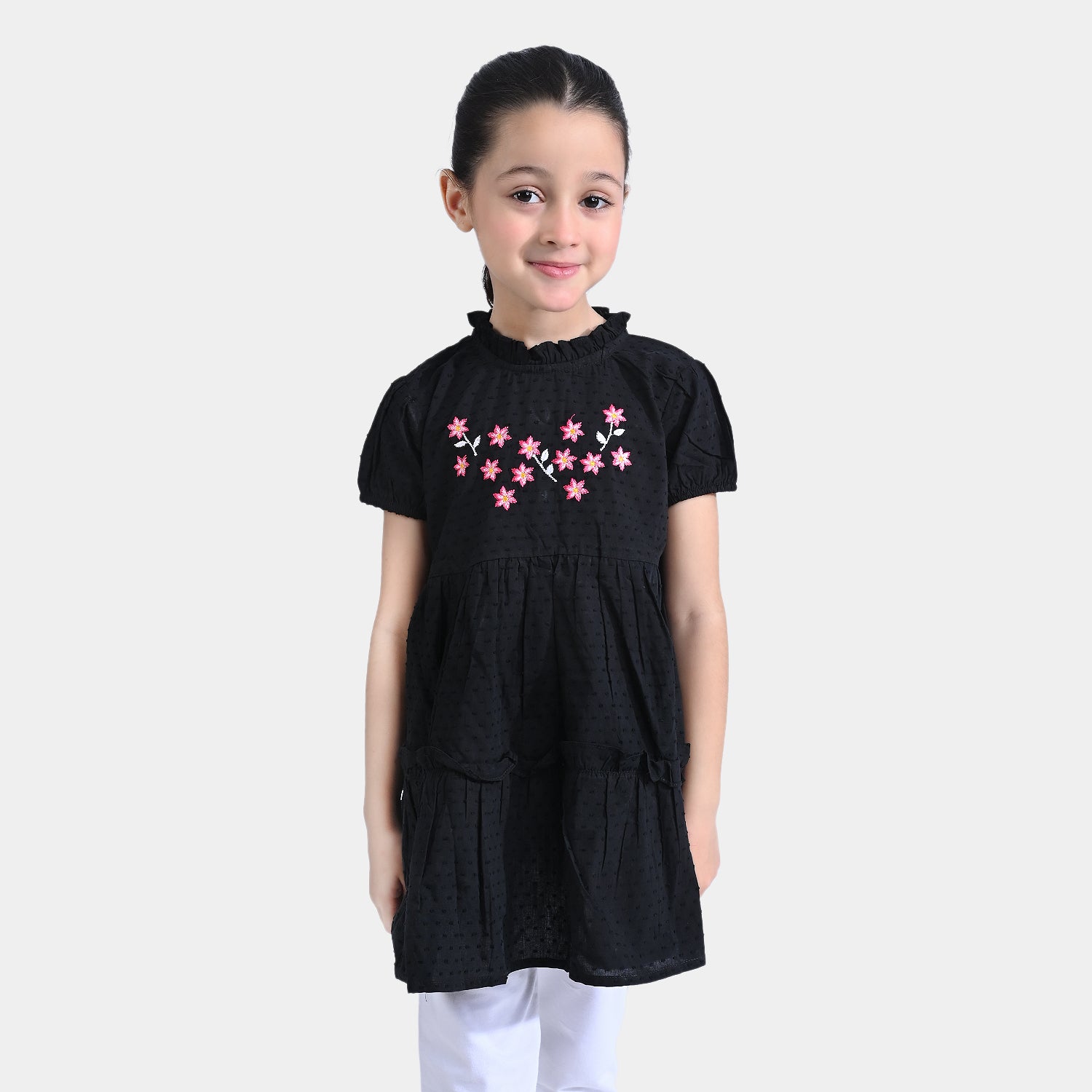 Girls Jacquard Frock-BLACK