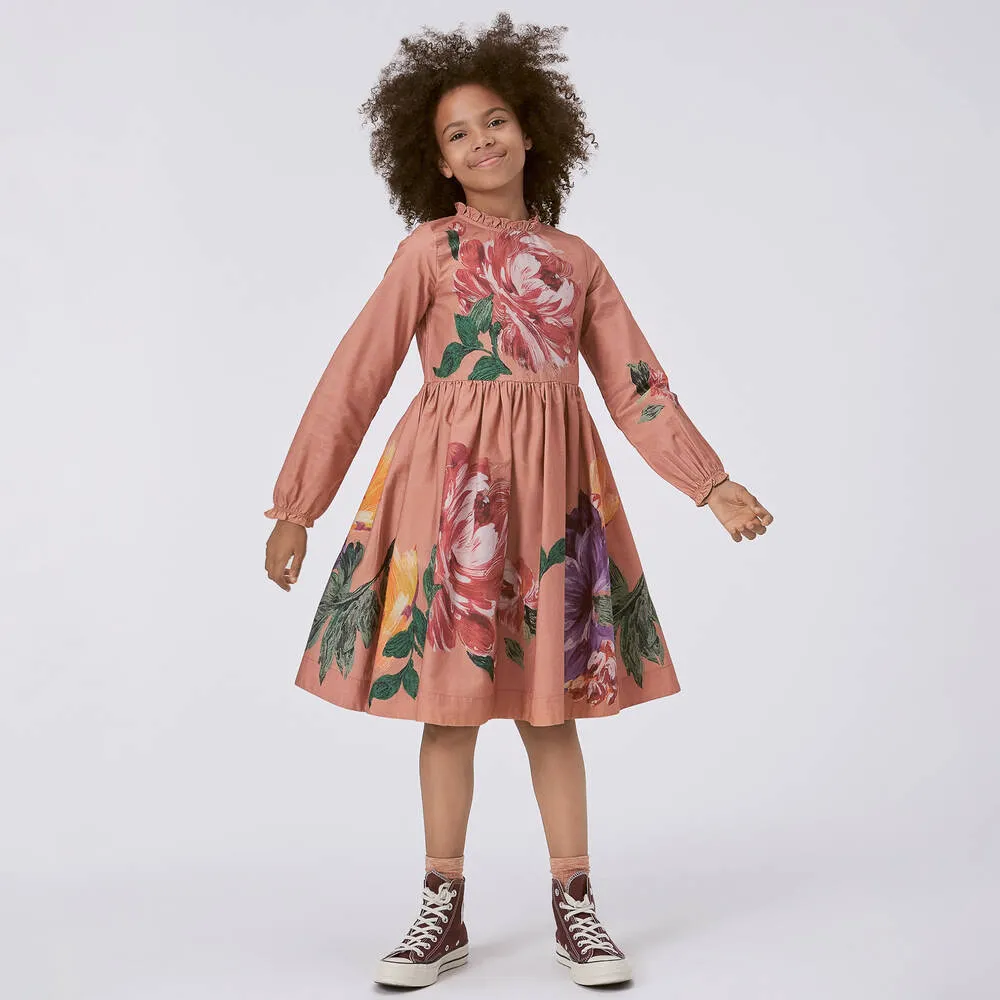 Girls Terracotta Pink Floral Dress