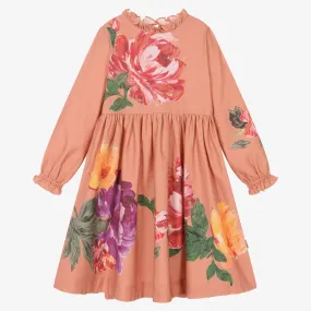 Girls Terracotta Pink Floral Dress