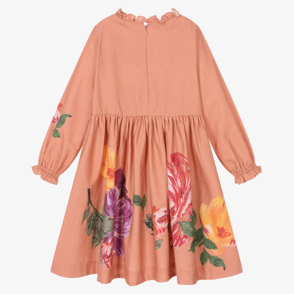 Girls Terracotta Pink Floral Dress