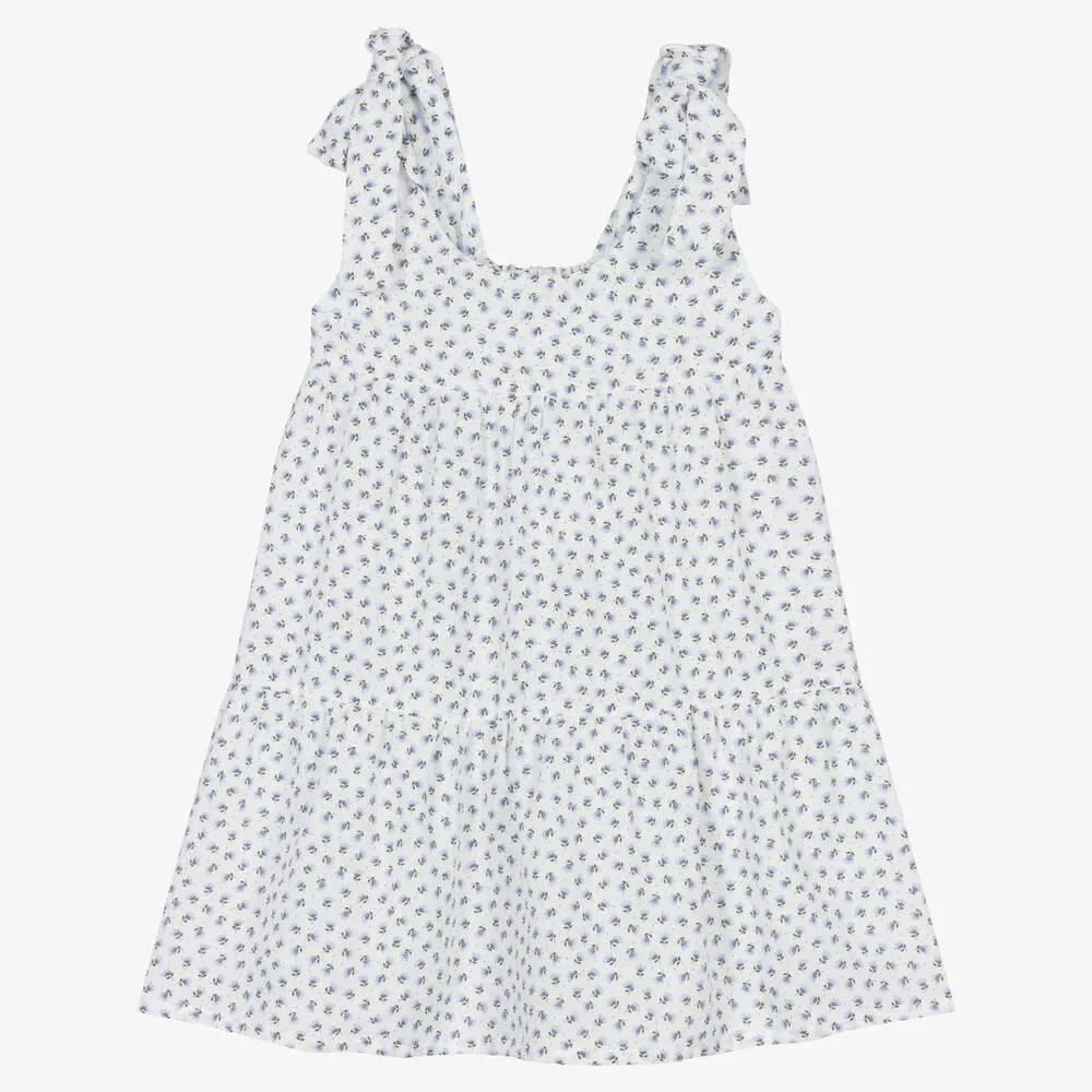 Girls White & Blue Floral Dress