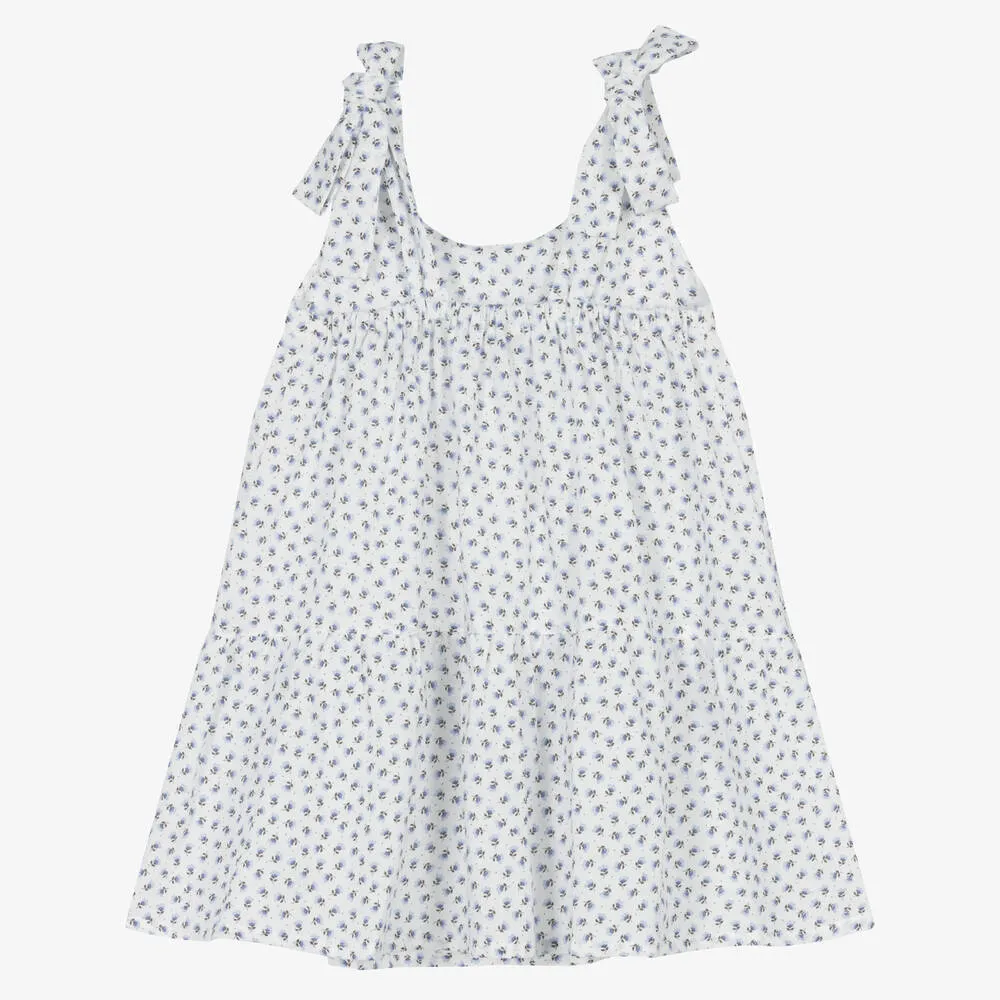 Girls White & Blue Floral Dress