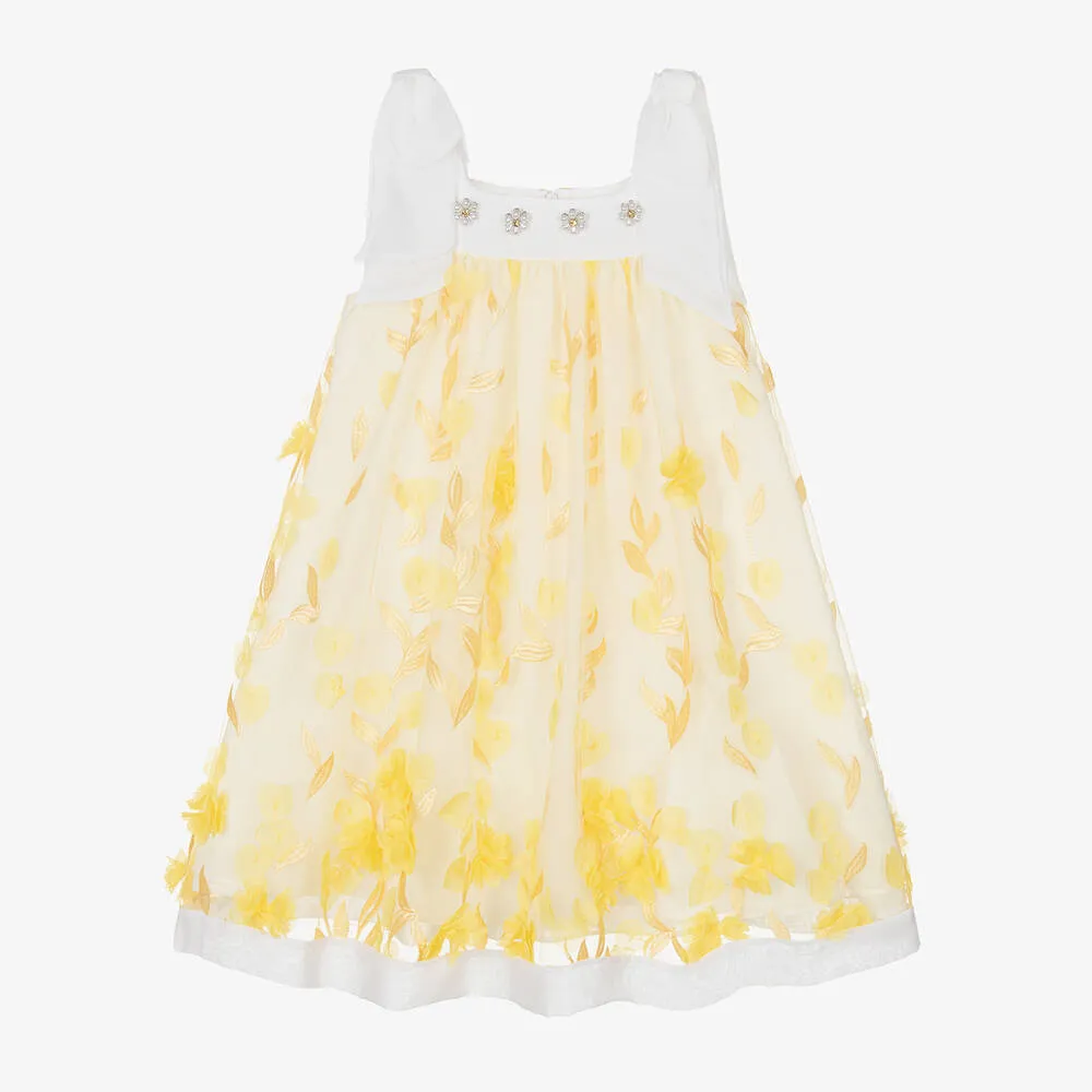 Girls Yellow Embroidered Floral Dress