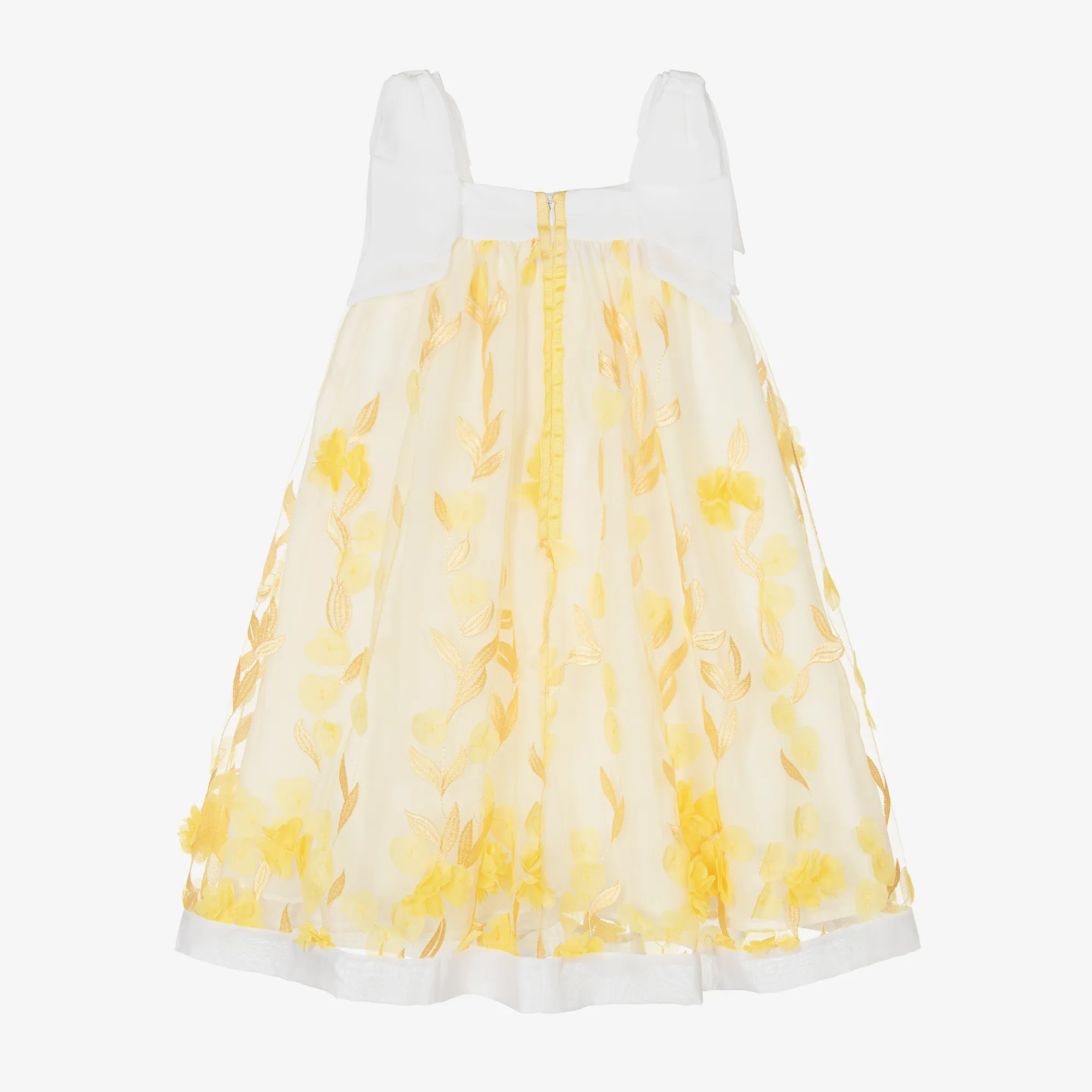 Girls Yellow Embroidered Floral Dress