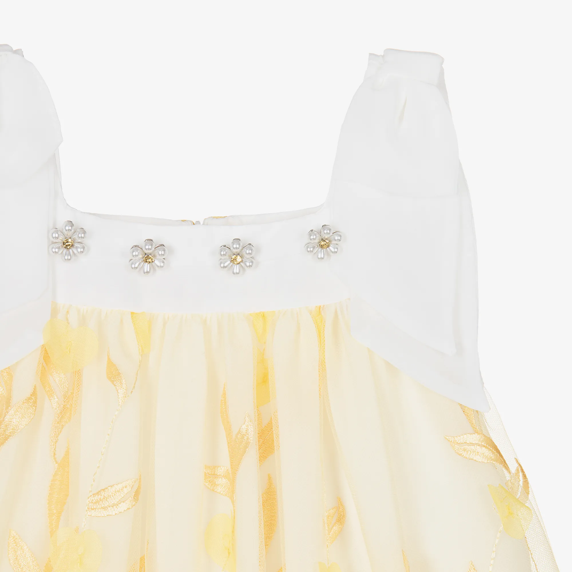 Girls Yellow Embroidered Floral Dress