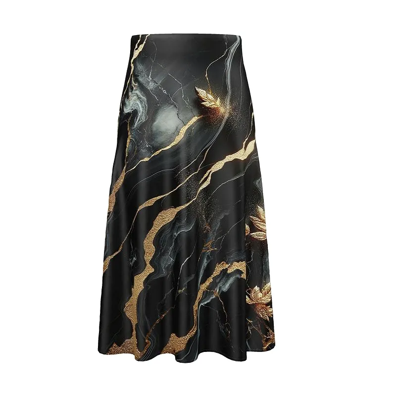 Gold Streaked Marble Midi Skirt