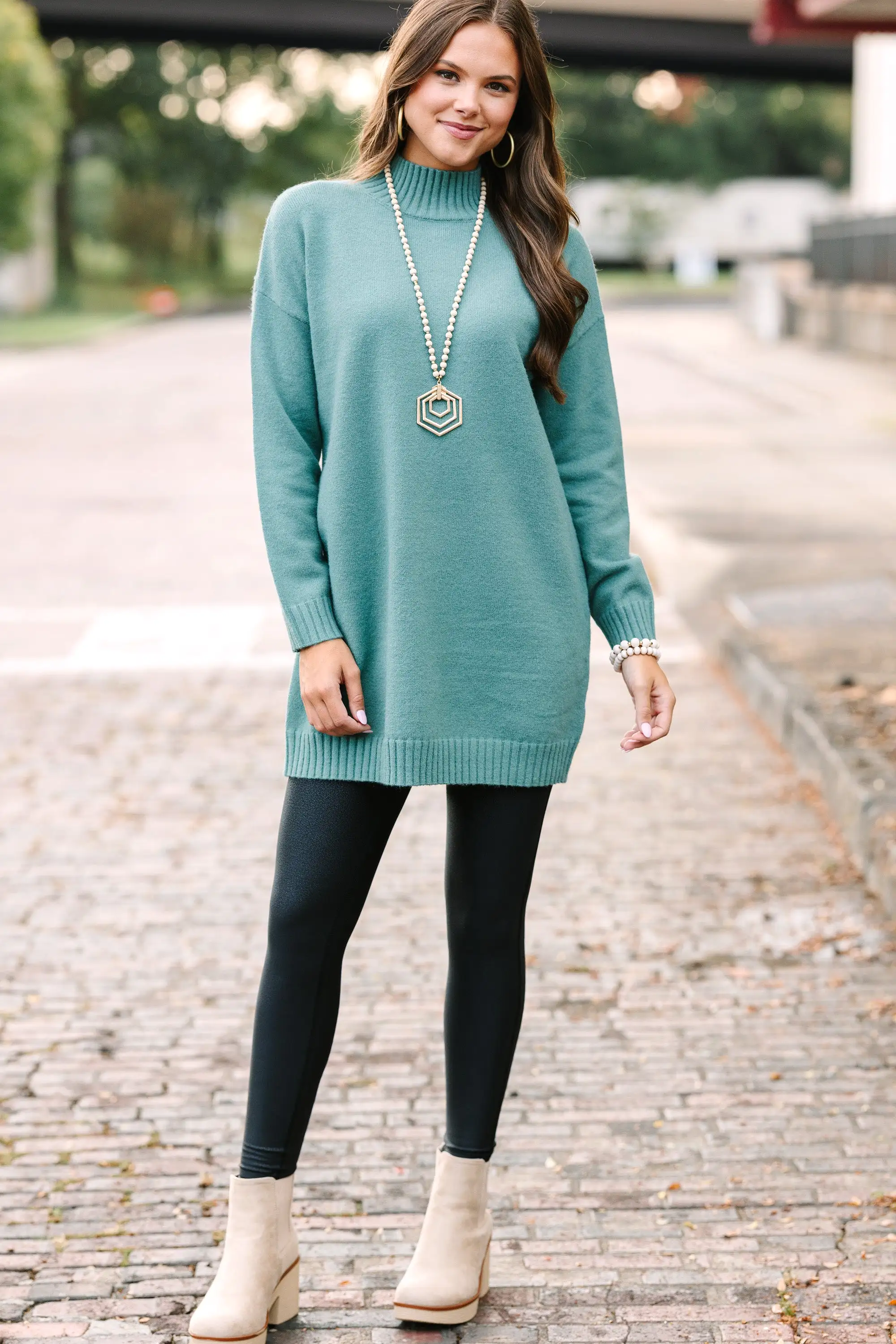 Good News Dusty Teal Green Tunic Sweater