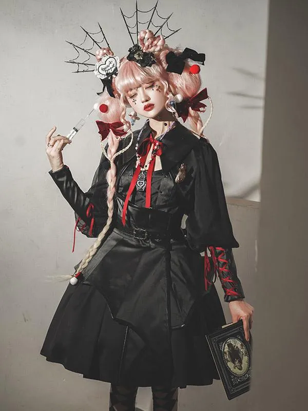 Gothic Lolita Coats Black Lace Up Polyester Overcoat Top Summer Lolita Outwears