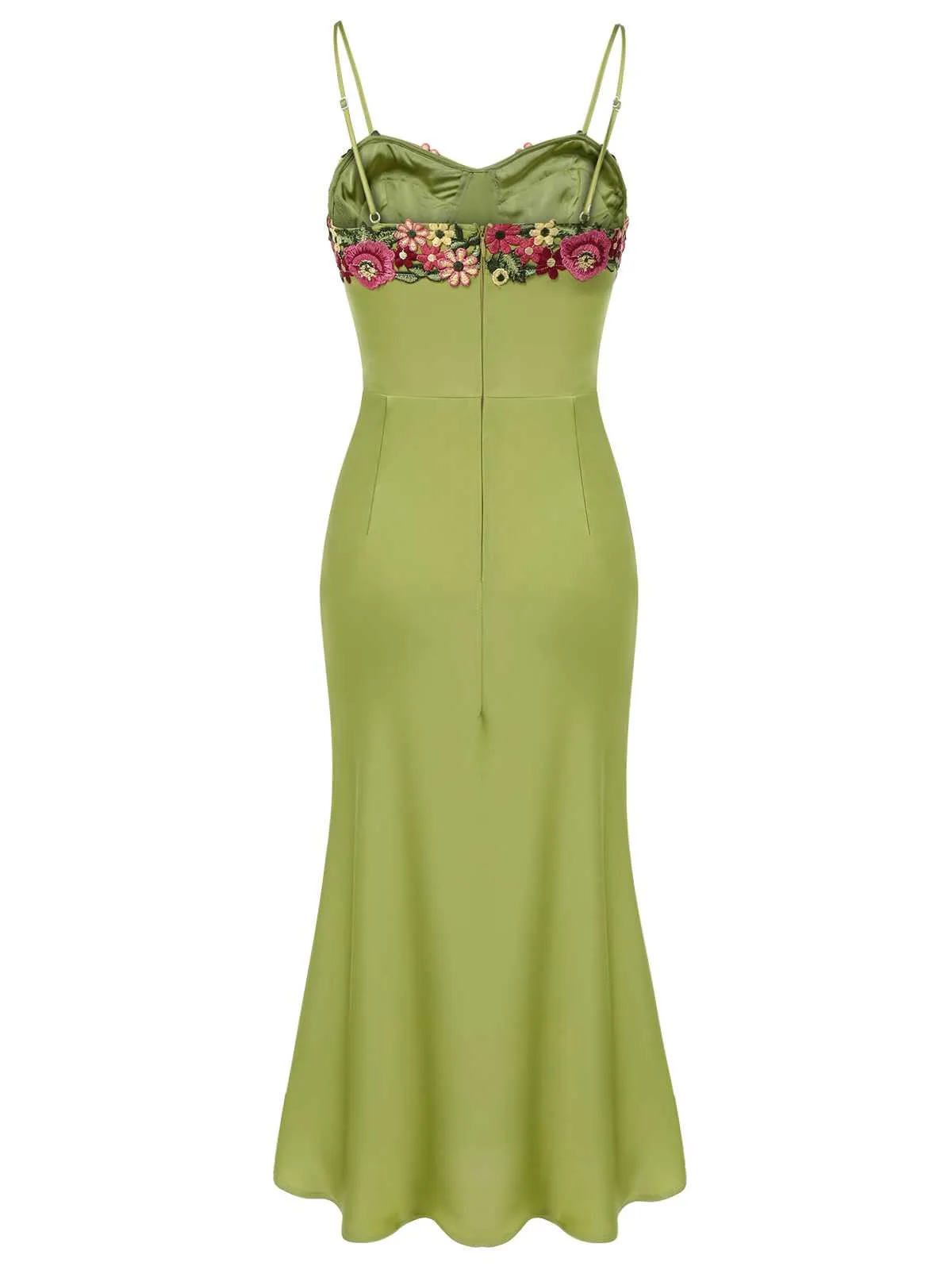 Green 1960s Spaghetti Strap 3D Floral Dress