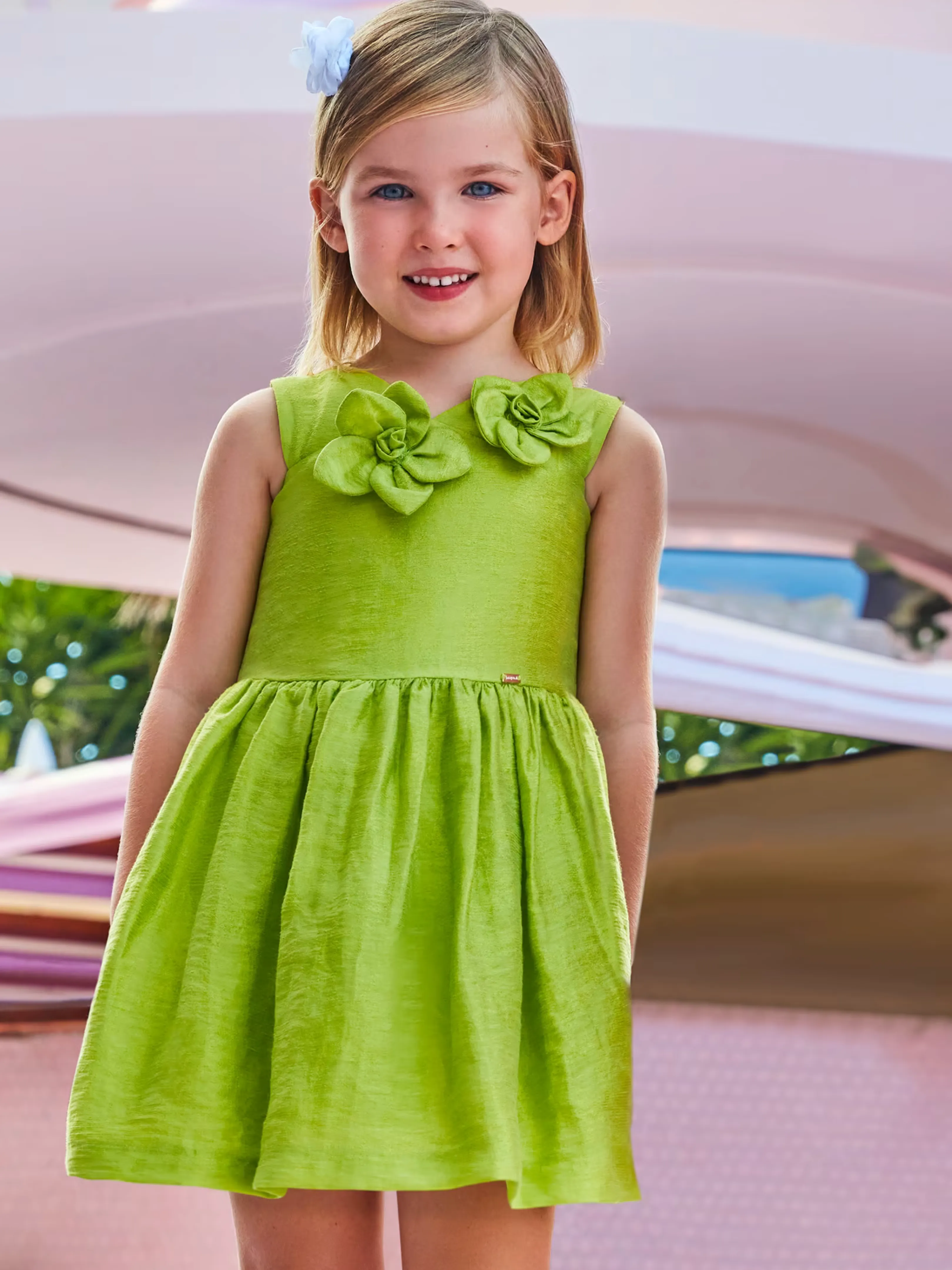 Green Embossed Floral Dress - Girl