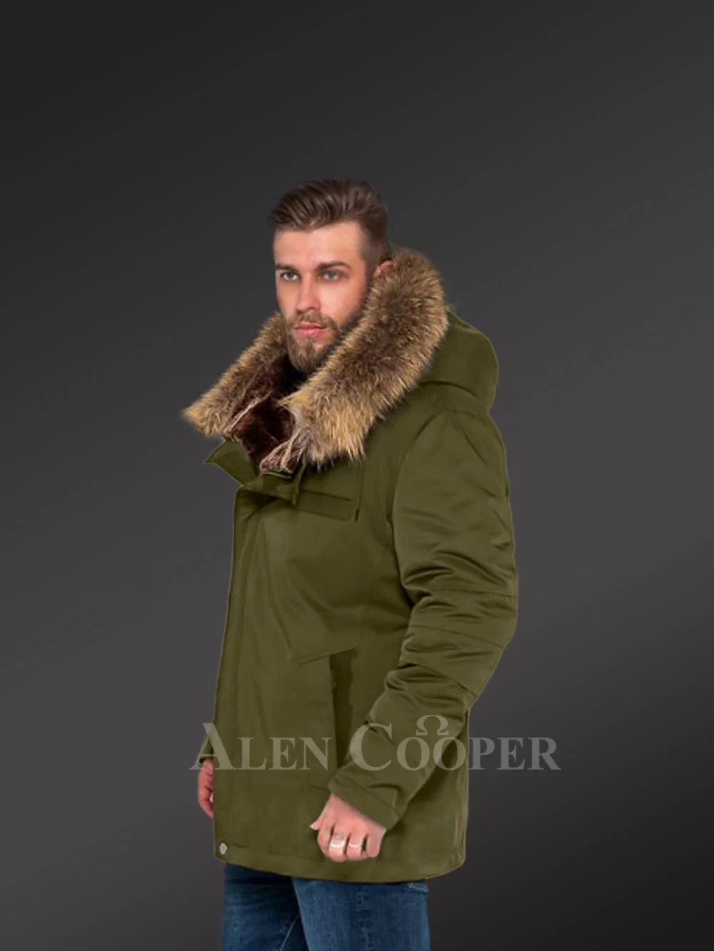 Green Finn Raccoon Fur Parka Convertibles To Make Men