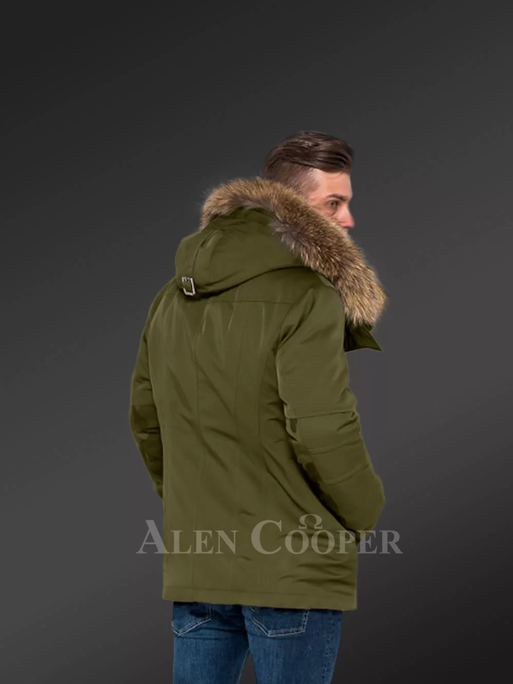 Green Finn Raccoon Fur Parka Convertibles To Make Men