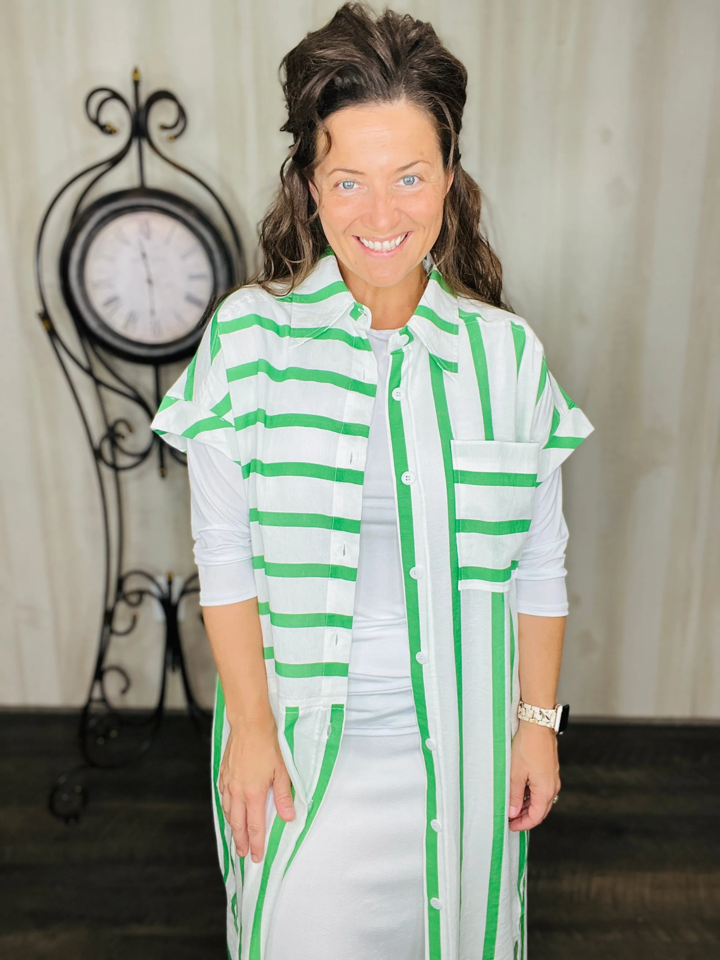 Green Striped Shirt Dress