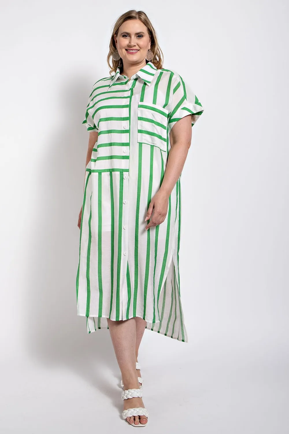 Green Striped Shirt Dress