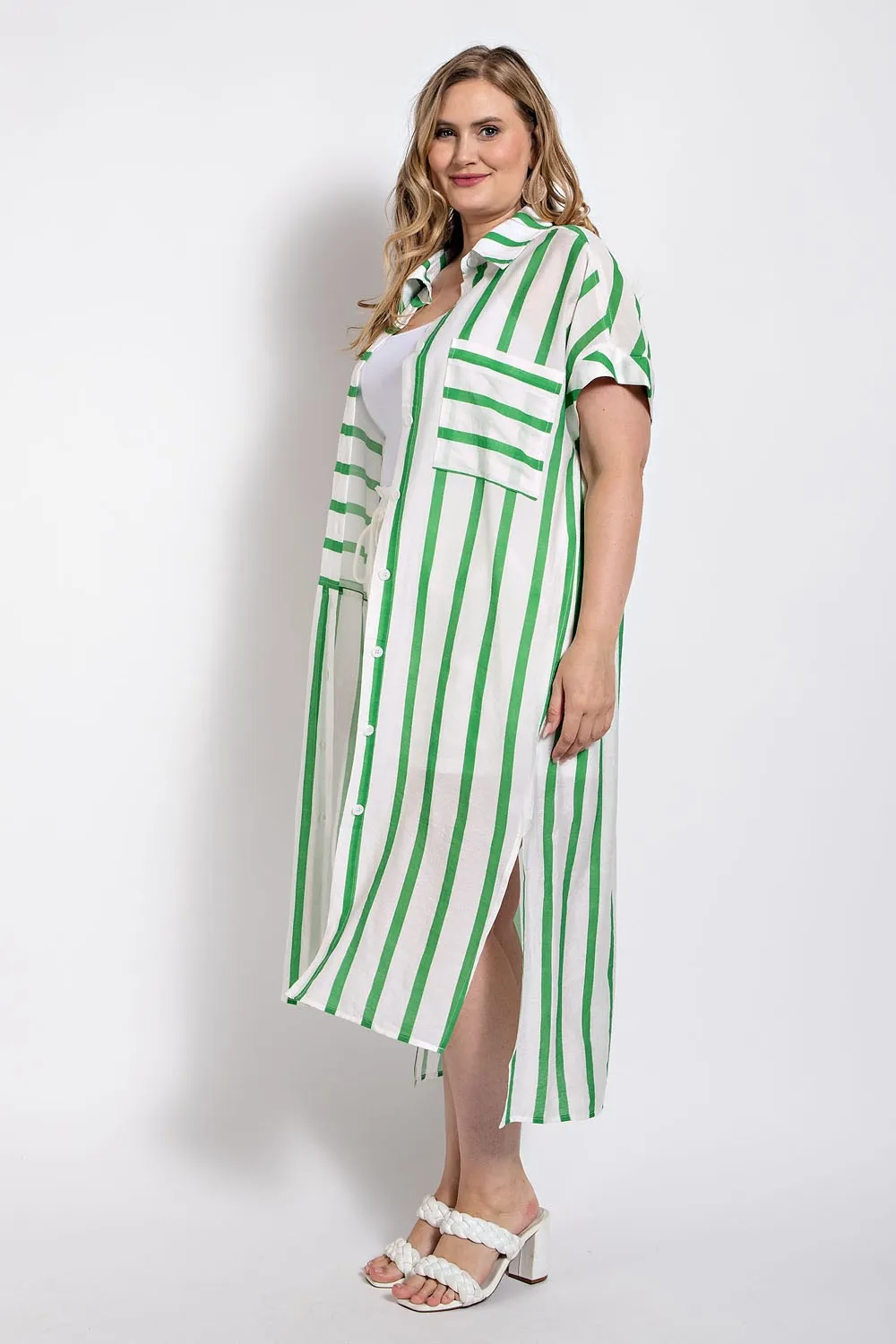 Green Striped Shirt Dress