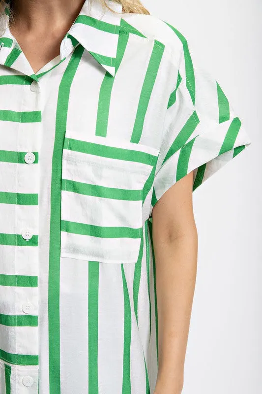 Green Striped Shirt Dress