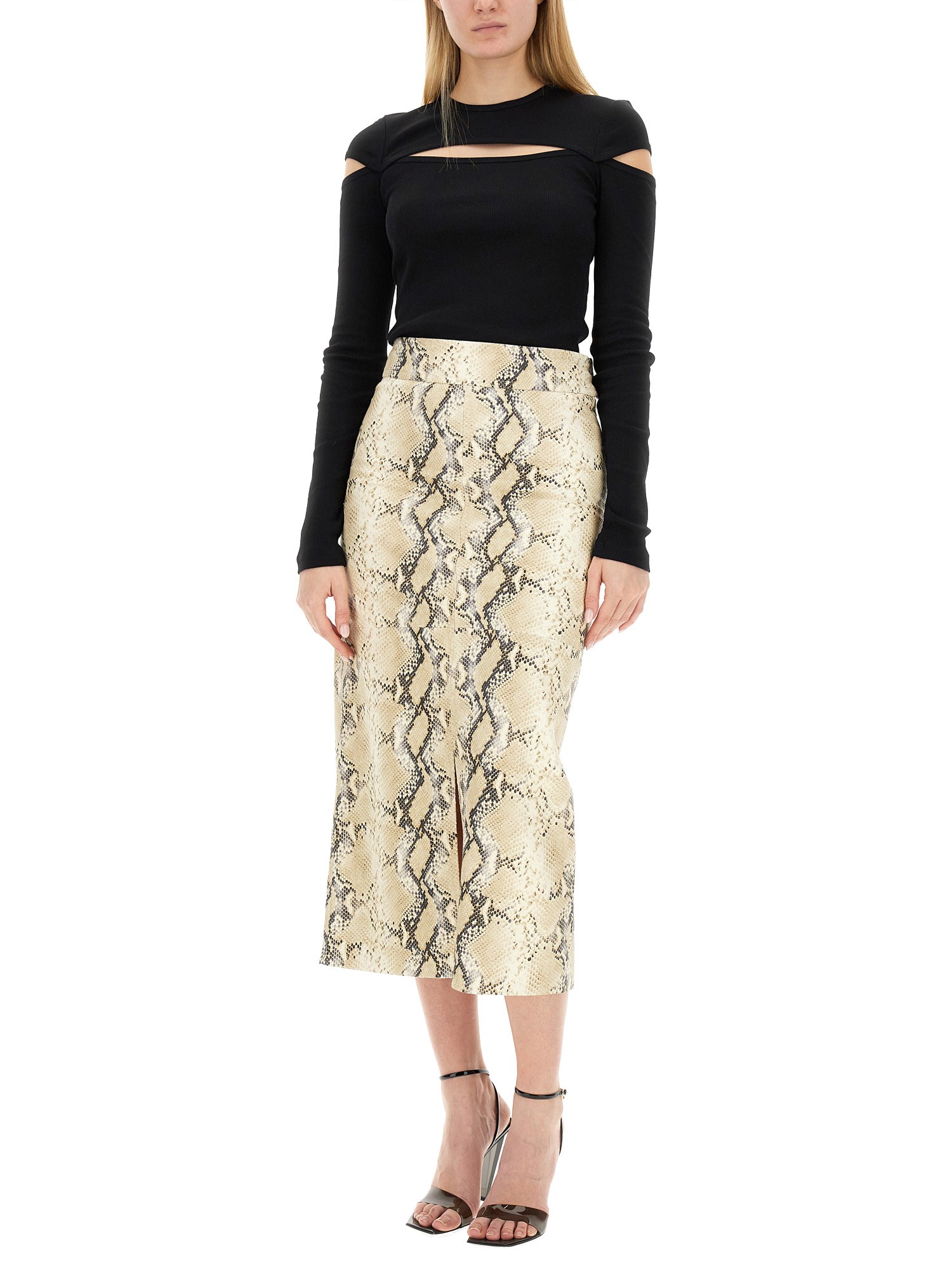 HELMUT LANG    LEATHER MIDI SKIRT