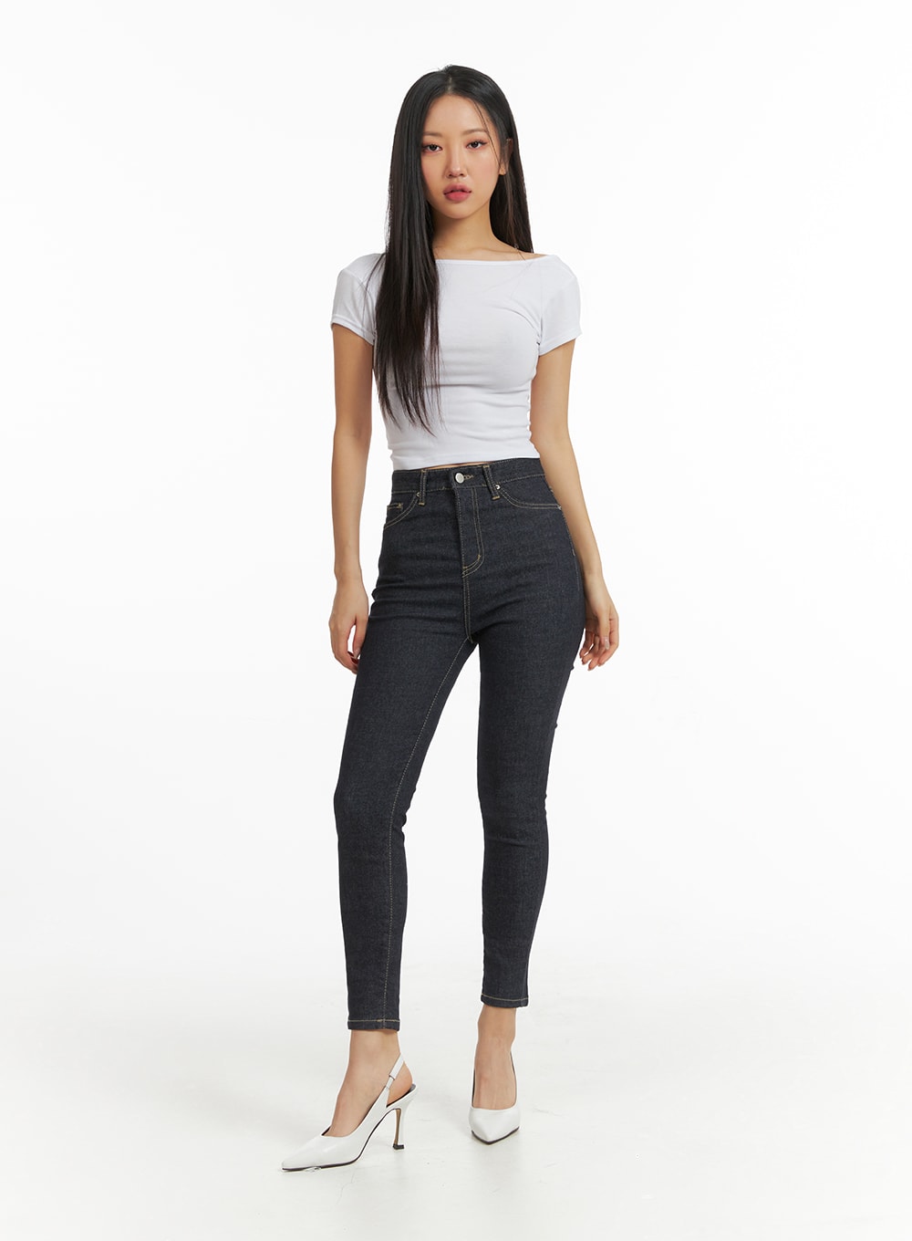 High Waist Solid Skinny Jeans CJ425