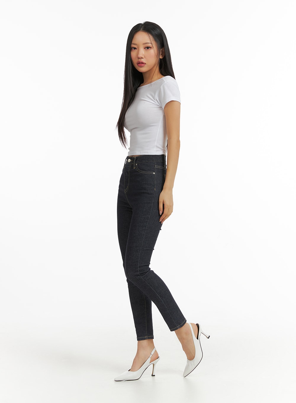 High Waist Solid Skinny Jeans CJ425