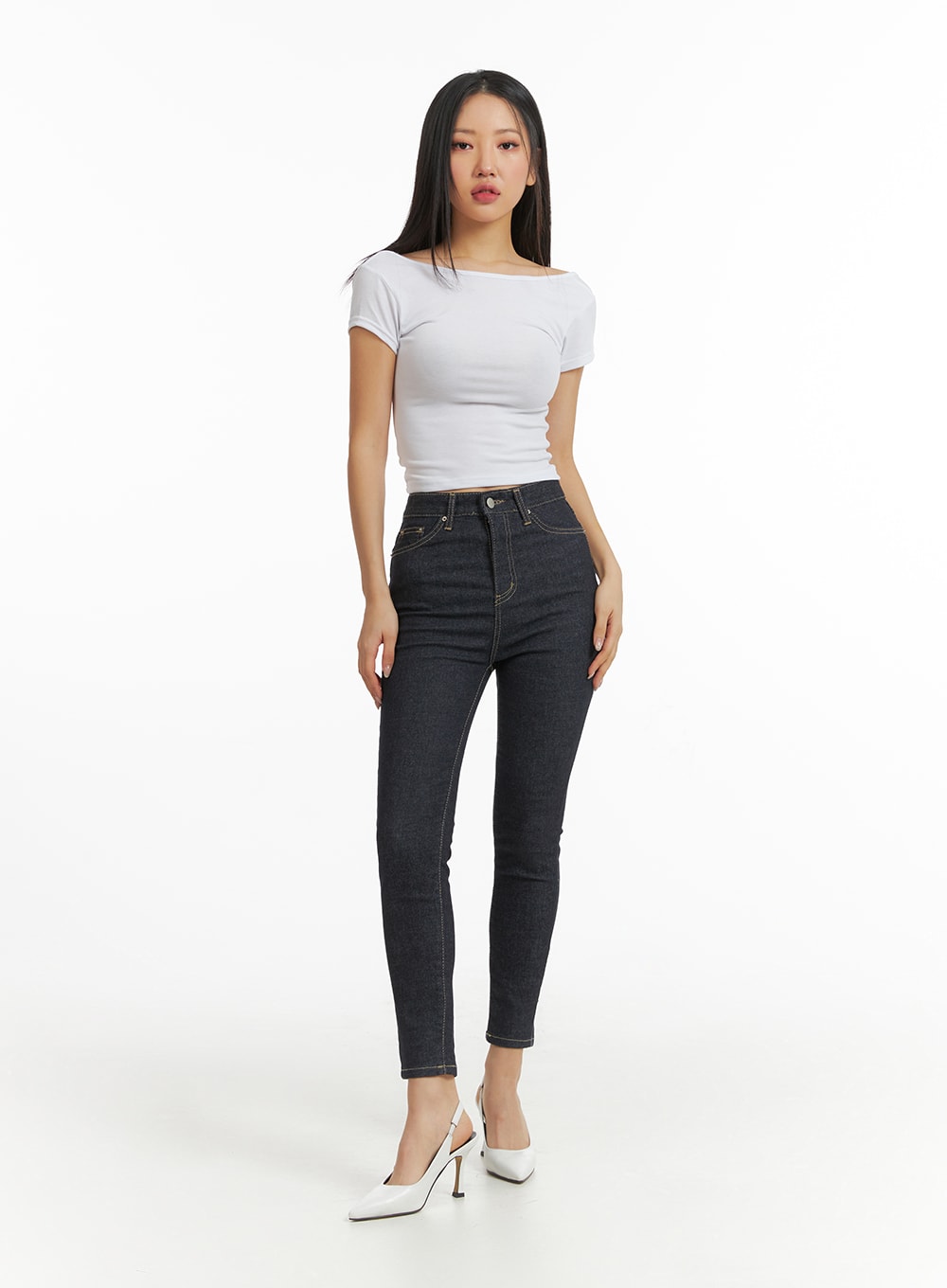 High Waist Solid Skinny Jeans CJ425