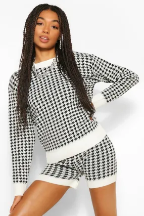 Houndstooth Check Sweater And Short Two-Piece