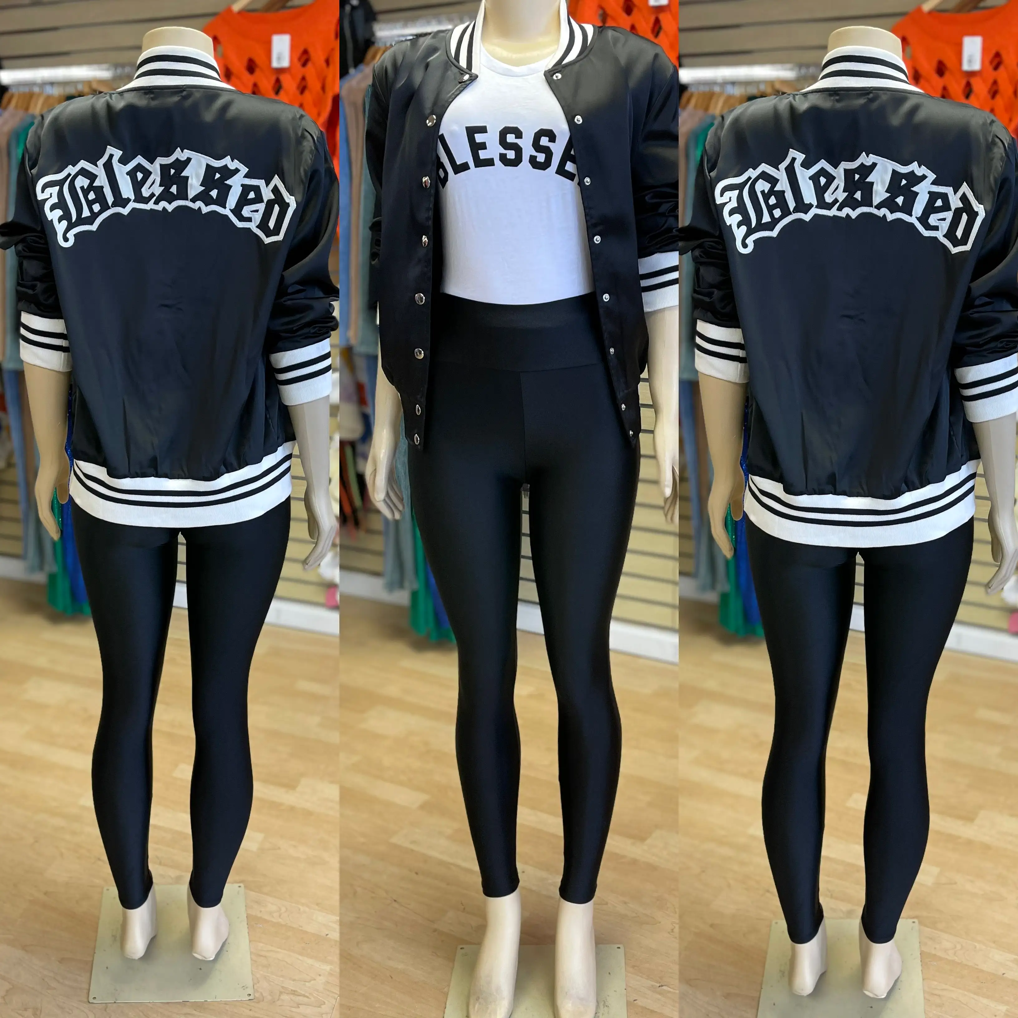 I”m So Blessed Satin Varsity Bomber Jacket