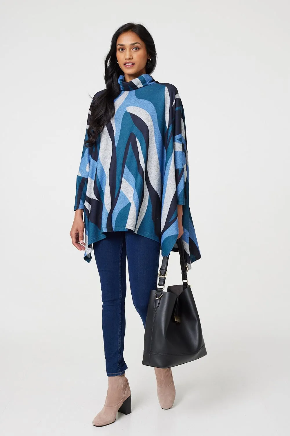 Izabel London - Printed Roll Neck Oversized Tunic Top