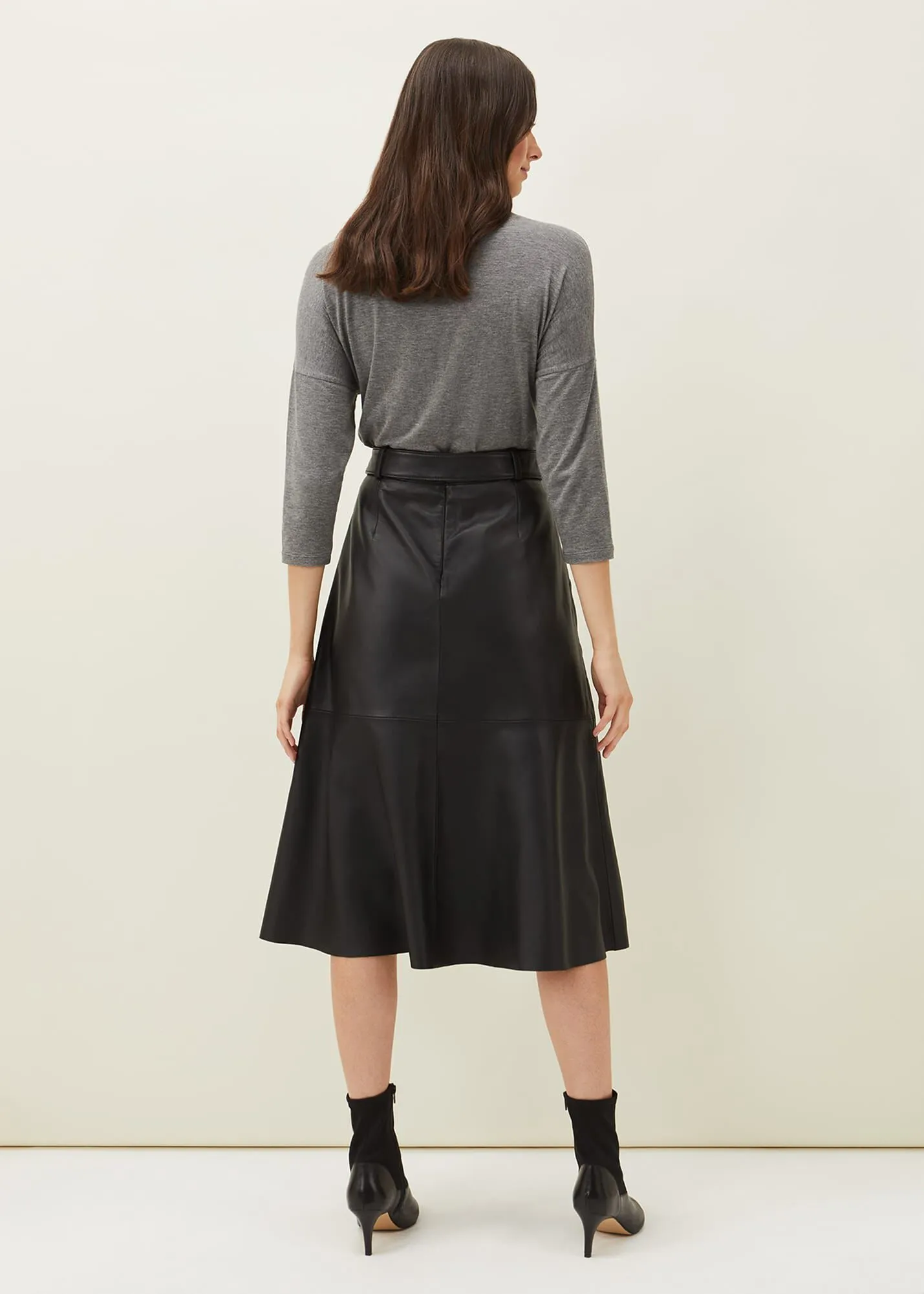 Jemma Leather A-Line Midi Skirt