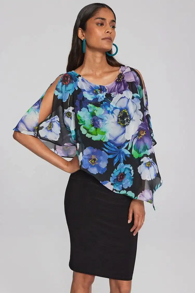 Joseph Ribkoff Floral Print Chiffon and Silky Knit Dress - 241768