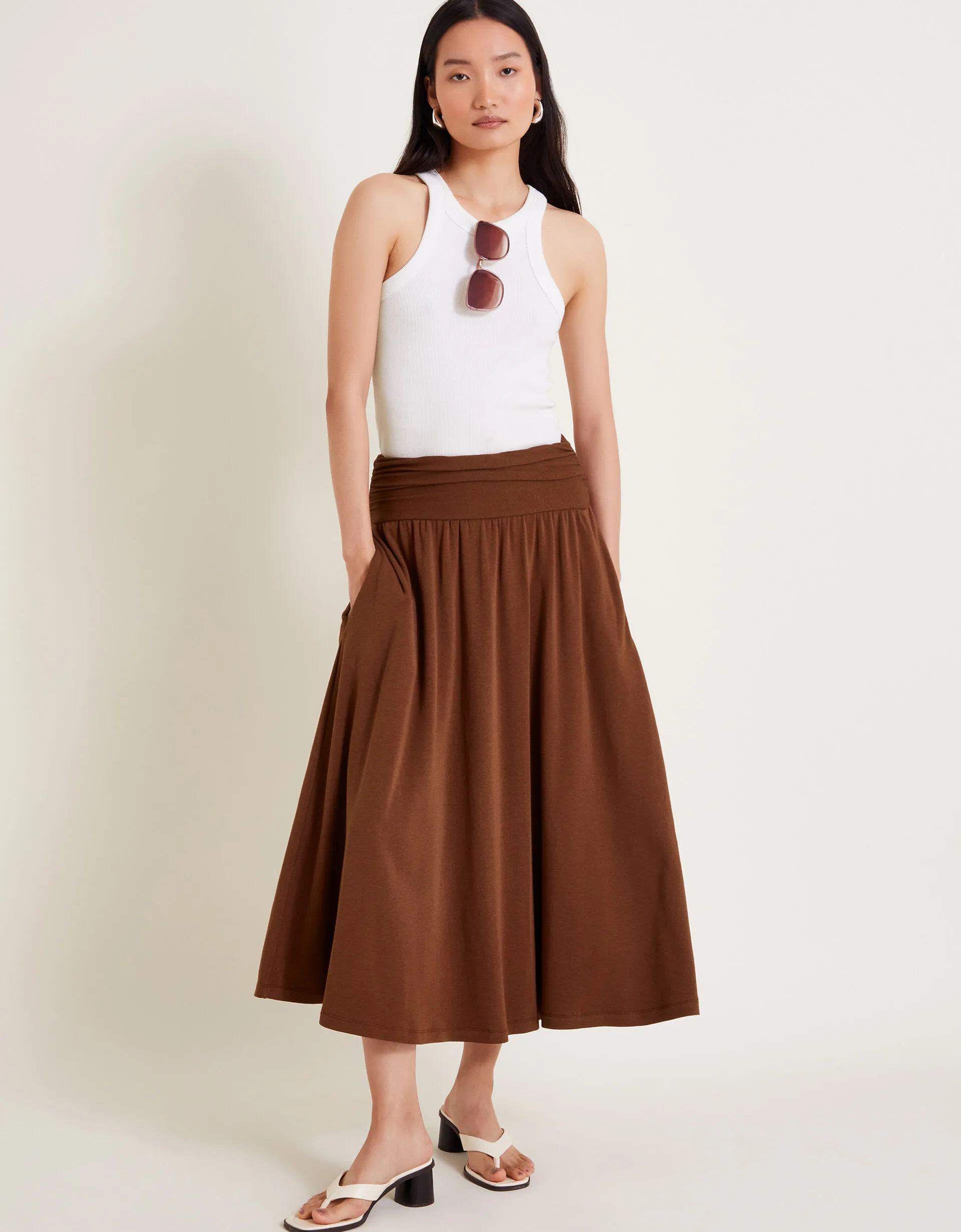 Jourdana Jersey Midi Skirt Brown