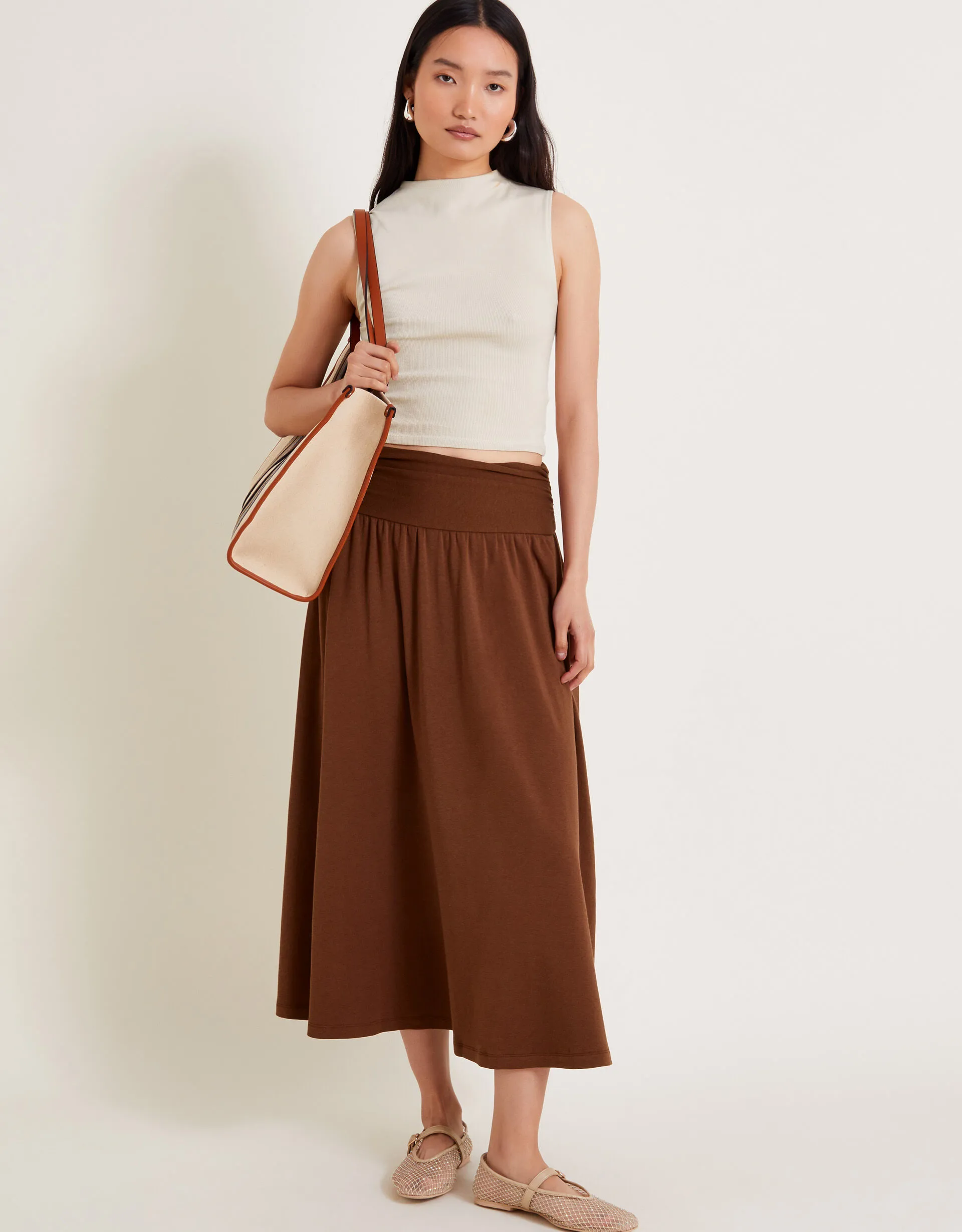 Jourdana Jersey Midi Skirt Brown