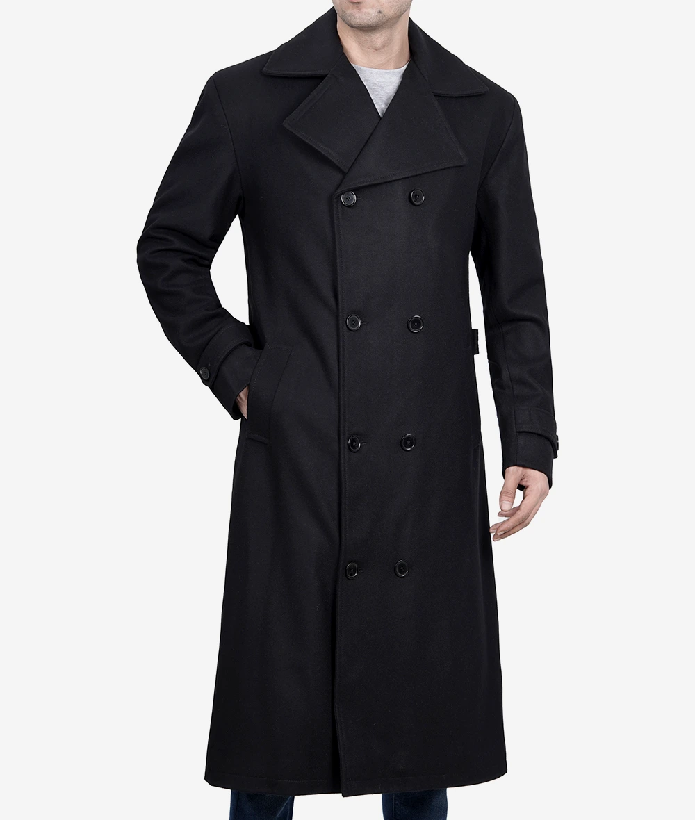 Kenney Mens Double Breasted Black Wool Coat - Premium Quality (Few Left)