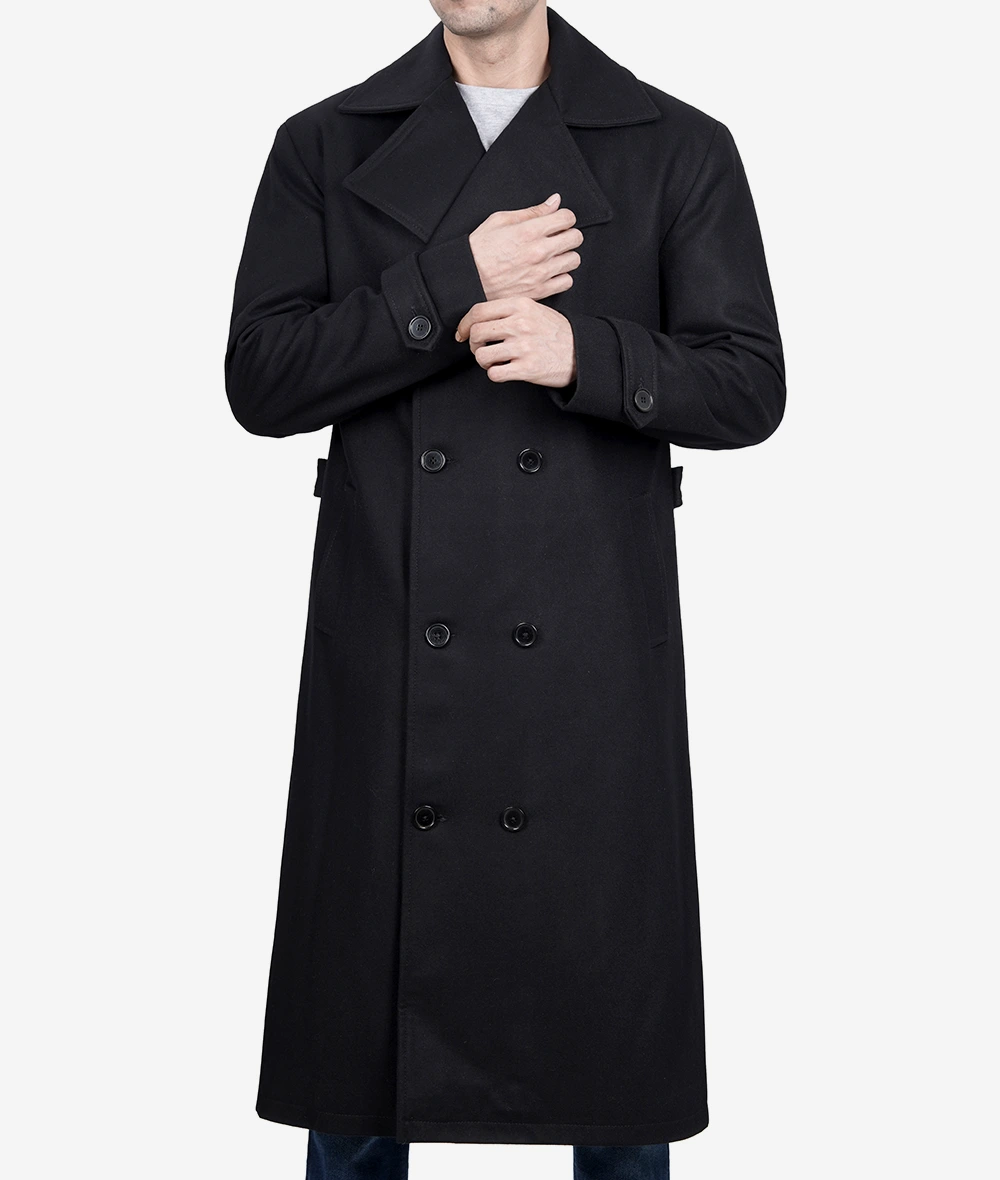 Kenney Mens Double Breasted Black Wool Coat - Premium Quality (Few Left)