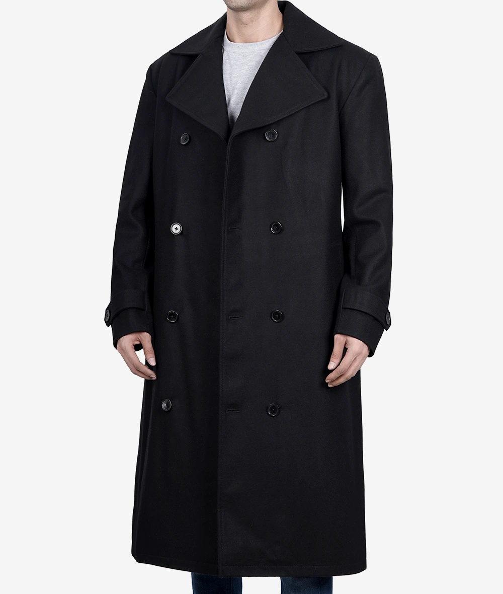 Kenney Mens Double Breasted Black Wool Coat - Premium Quality (Few Left)