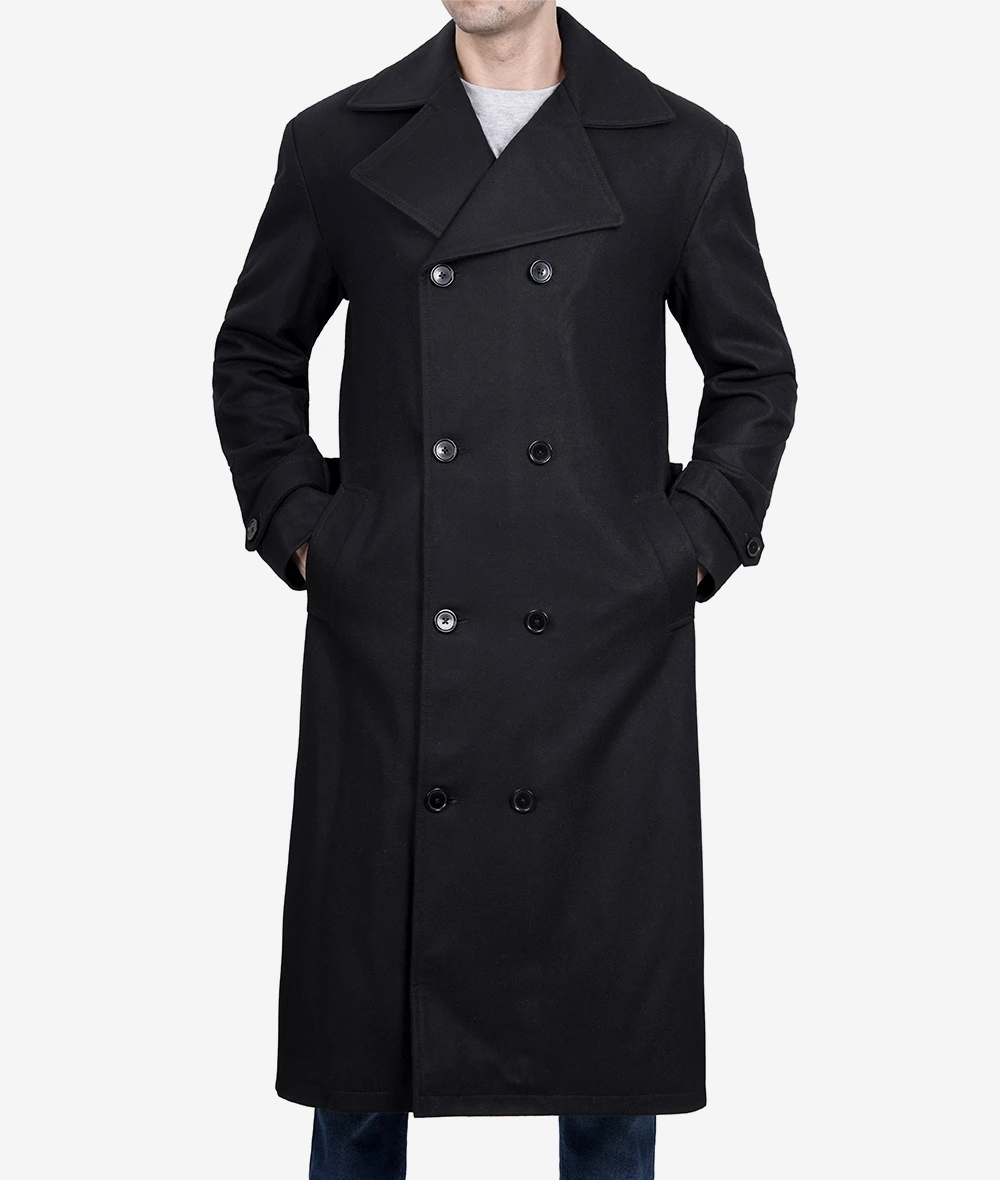 Kenney Mens Double Breasted Black Wool Coat - Premium Quality (Few Left)