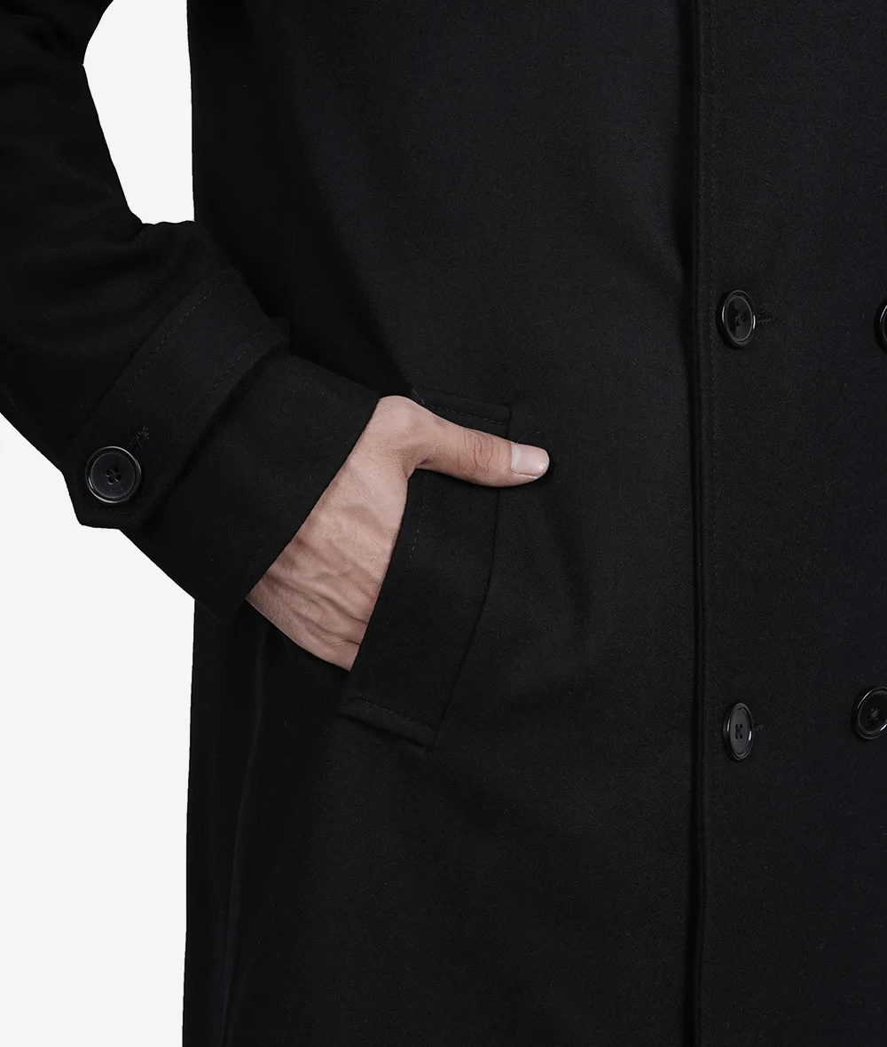 Kenney Mens Double Breasted Black Wool Coat - Premium Quality (Few Left)