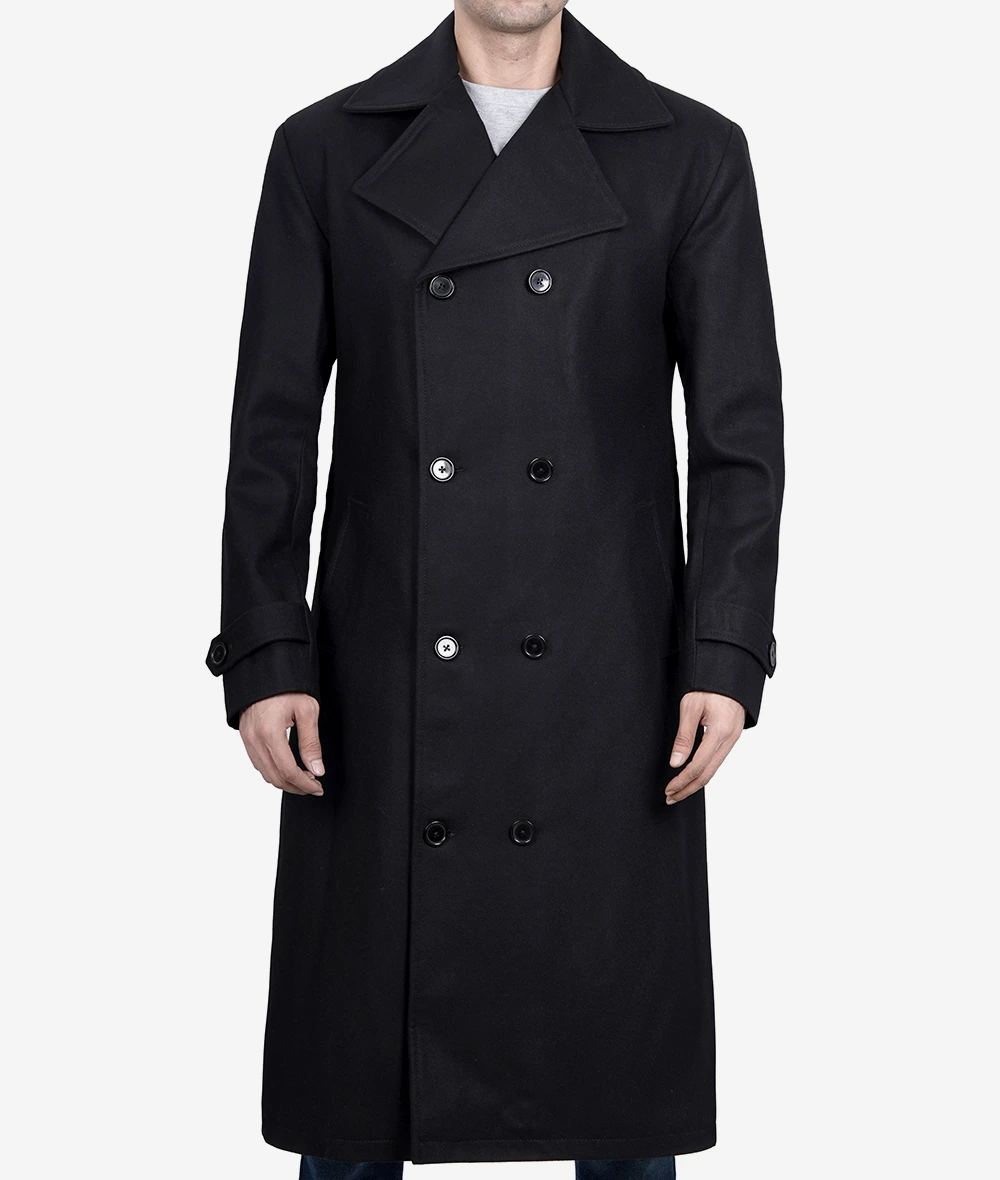 Kenney Mens Double Breasted Black Wool Coat - Premium Quality (Few Left)