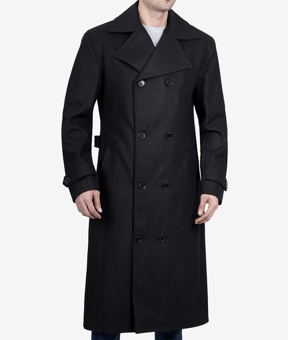 Kenney Mens Double Breasted Black Wool Coat - Premium Quality (Few Left)