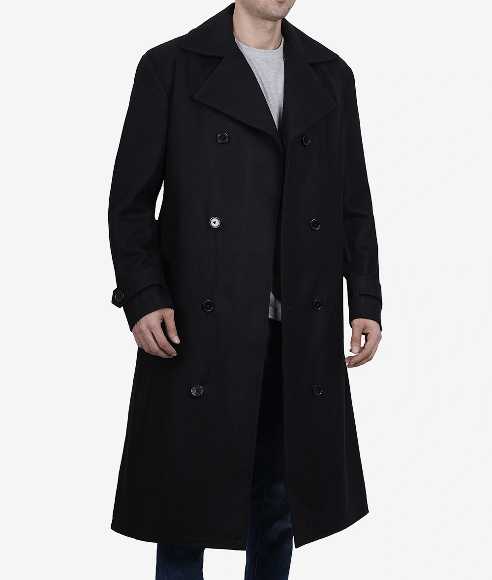 Kenney Mens Double Breasted Black Wool Coat - Premium Quality (Few Left)